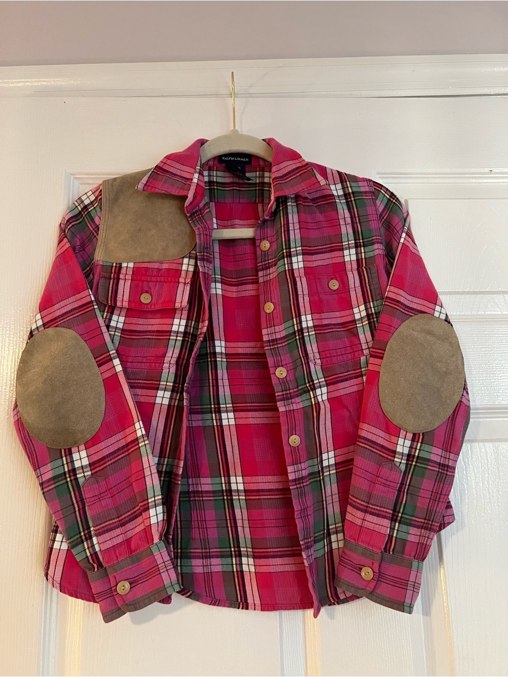 Ralph Lauren Youth pink plaid hunters button down shirt. Youth 11/13
